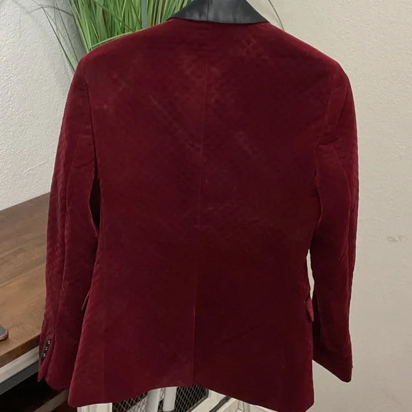ASOS Rich Red Velvet Blazer with Dark Trim skinny - Picture 4 of 6